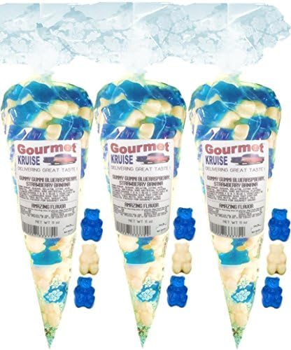 Blue White Gummy Bears Raspberry Strawberry Banana (3 Pack) Gummi (NET WT 33 OZ) Gourmet Kruise Signature Gift Bags