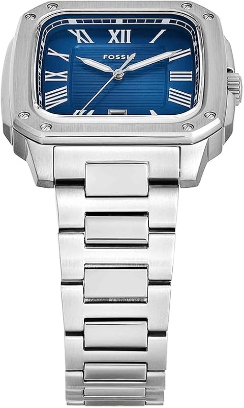 Orologio Crosby da uomo, movimento al quarzo con data a tre lancette e cinturino in acciaio inossidabile, Tono argento e blu, 42 mm