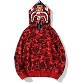 RICK TOP ONE Shark Double-Layer Hooded Zip-Up Hoodie: Trendy Youth Full-Zip Hip Hop Streetwear Sweatshirt for Men