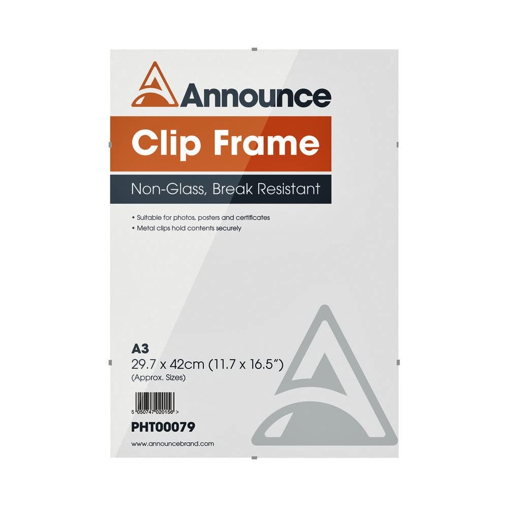 Hampton Frames CLIP Photo Poster Display Clip Frame Perspex Acrylic (Non Glass) A3 (29.7x42cm) CF3042NG
