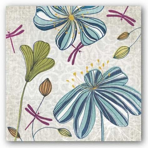 Flowers and Dragonflies by Tandi Venter 12"x12" Art Print Poster