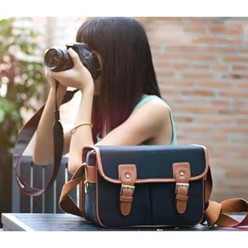 Vintage Canvas piel bolsa de la cámara bolso bandolera para ...