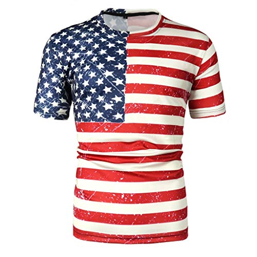 Men's Summer Tees Independence Day 3D Pattern Printing Short Sleeves T-Shirts Blouse Flag Patriotic Tops