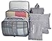 7 Set Travel Cubes,5 Colors Waterproof Mesh Durable Luggage Packing Organizers,1 Travel Shoe Bag,6 Set Packing Cubes (Gray)