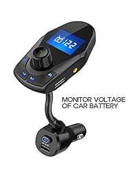 Nulaxy Bluetooth Car Transmisor FM Adaptador de audio Receptor Inalámbrico Manos libres Voltímetro Car Kit Tarjeta TF AUX USB 1.44 Pantalla Botón de encendido   apagado Carpeta Modo de reproducción   KM24 Negro