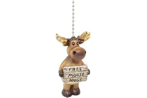 AMAJY Rustic Moose Figure with Free Moose Hugs Sign Ornament Ceiling Fan Pull Chain Cabin Lodge Style Décor