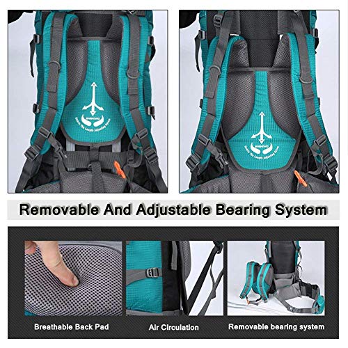 ONEPACK 80L Internal Frame Hiking Backpack Women Men Waterproof Rain Cover Climbing Backpack fit Outdoor Travel Mountaineering Camping (80L Blue) - Thumbnail 5