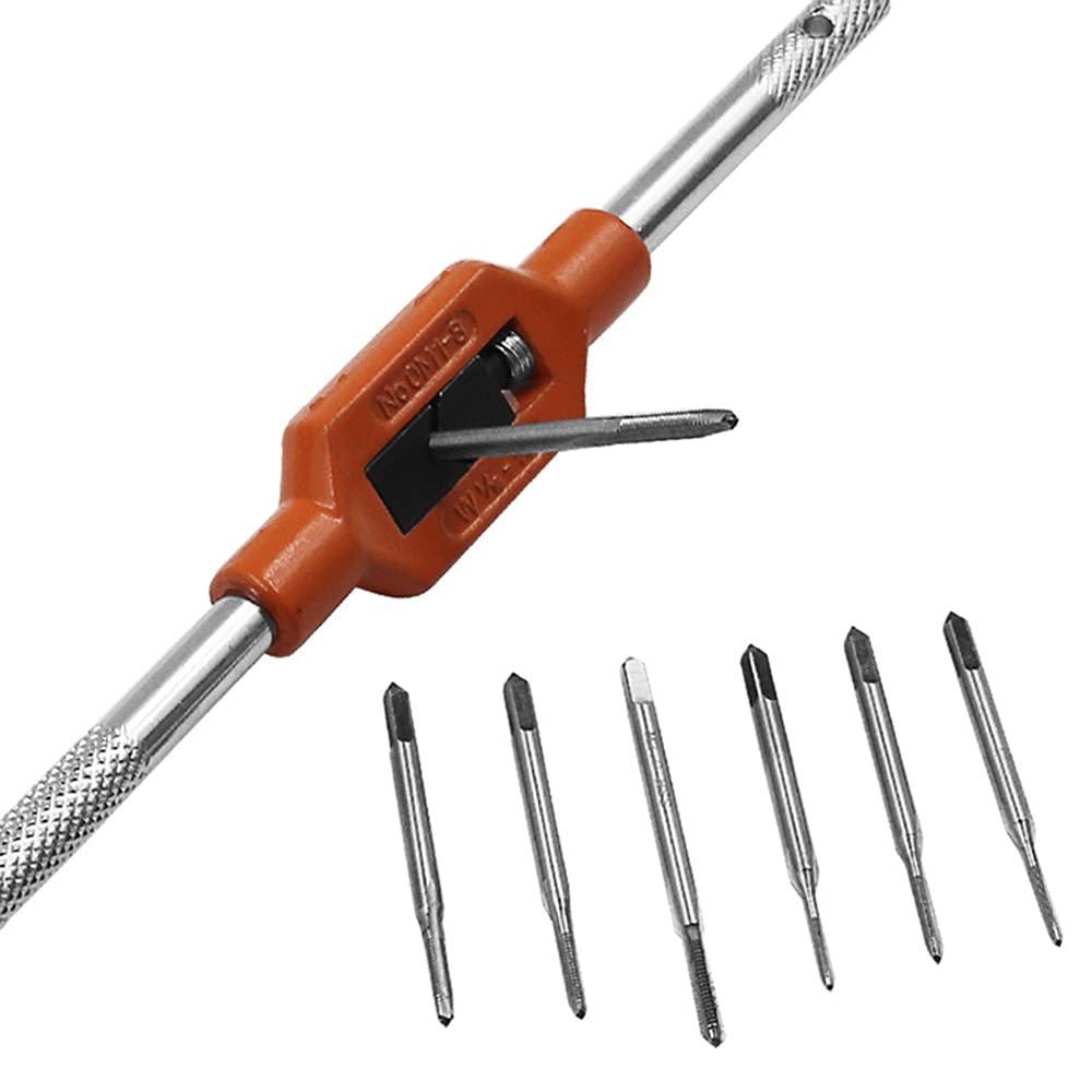 TMOM 8pcs Monobloc Tap Spanner Set, ​M1 to M2.5 Mini Tap Die set with Adjustable Tap Wrench M1-8