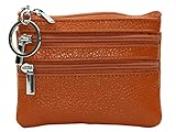 ETIAL Womens Cowhide Leather Dual Zipper Coin Change Purse Key Ring