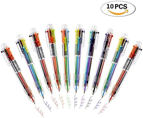 VesipaFly Multicolor Pens, Retractable Roller Ball Pens, 6 Colors Highlighters Marker Pens, Gel Ink Pens, Ballpoint Pen School Office Supply Gift Stationery (Pack of 10)