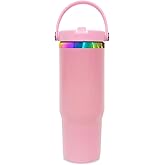 Metalya 30 oz Tumbler with Handle and Straw, Vacuum Insulated Tumblers with Flip Straw and Top Handle, Leakproof Powder Coated Tumbler, Stainless Steel Travel Mug for Coffee Water((Pink)