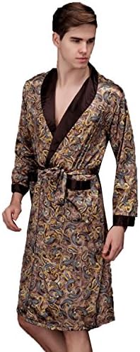 ANFF Men's Stain Bath Robe Stripe Long Sleeve Shawl Collar Spa Sleepwear