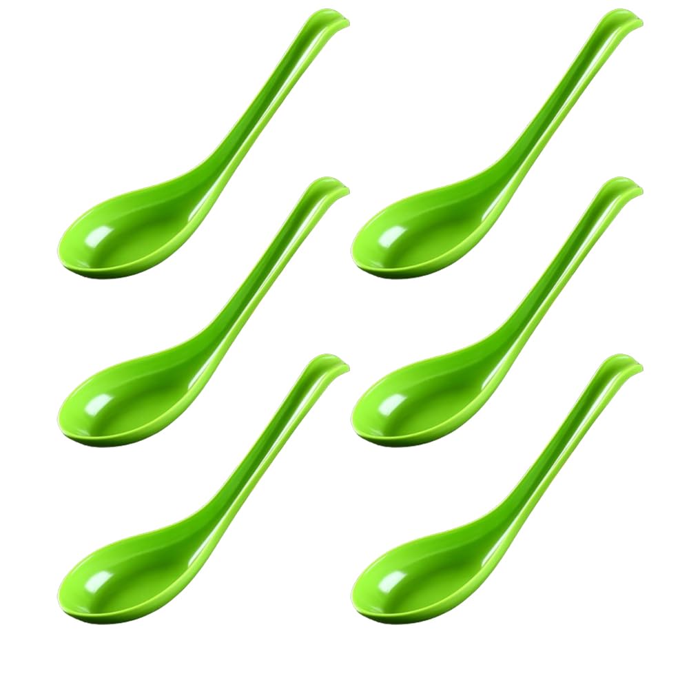 Rice Spoons Ramen Noodle Soup Ladle Red Serving Spoons Chinese Won Ton Soup (6, Green)