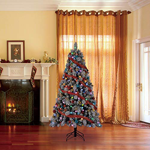 Home Heritage Cascade 7 Foot Flocked Artificial Plastic Christmas Tree with Prelit Color Lights