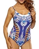 EVALESS Womens Bohemian Pattern Hollow Out Padded One Piece Swimsuit Swimwear