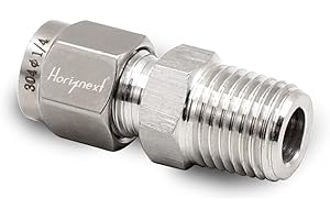 Horiznext Stainless Steel 304 Compression Fitting to connect 1/4 inch OD tube x 1/4 NPT Male thread Coupler, for brass copper stainless steel tubing