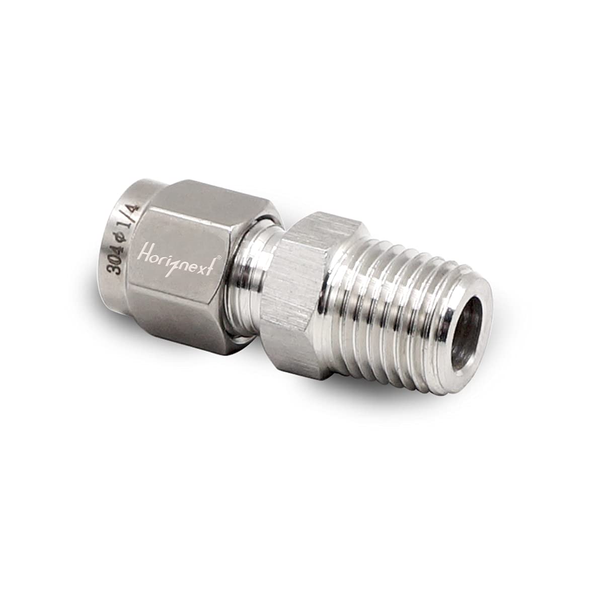 Photo 1 of Horiznext Stainless Steel 304 Compression Fitting to connect 1/4 inch OD tube x 1/4 NPT Male thread Coupler, for brass copper stainless steel tubing