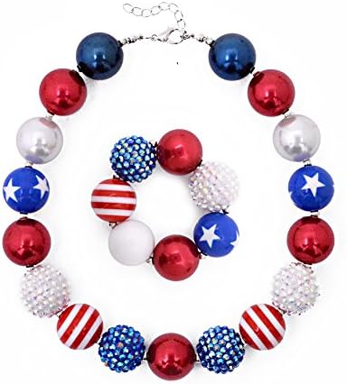 Wxbox Patriotic July 4th Necklace &amp; Bracelet Set for Little Girls Gifts