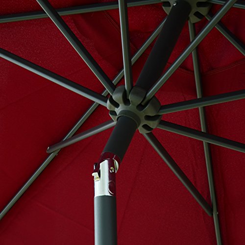 Caymus 9 Ft Market Outdoor Table Patio Umbrella with Push Button Tilt and Crank,8 Ribs, Wine Red