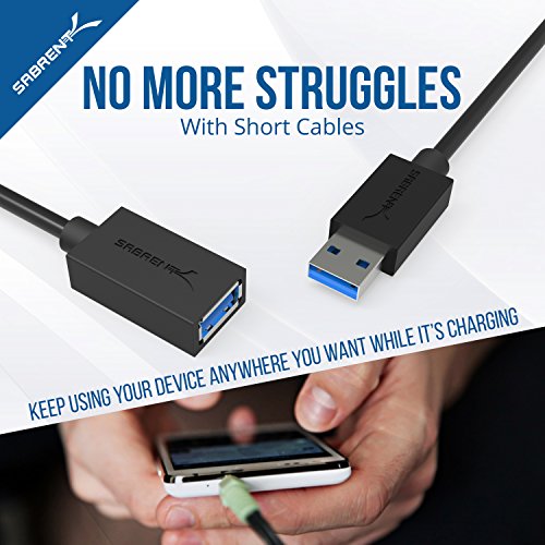 Sabrent 22AWG USB 3.0 Extension Cable - A-Male to A-Female [Black] 6 Feet (CB-3060)