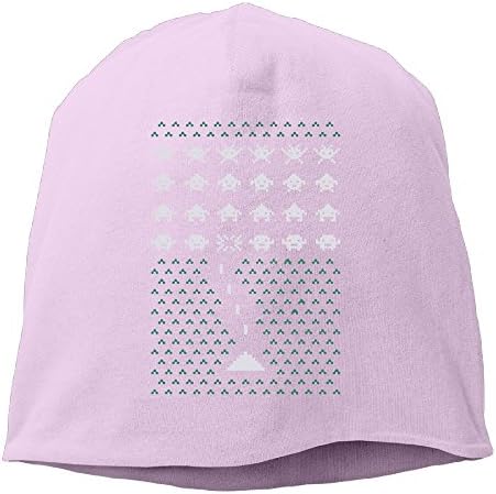 HNJI0JIAA Cute Unisex-Adult Space Geeky Ugly Christmas Sweater Invaders Winter Caps Hat Pink