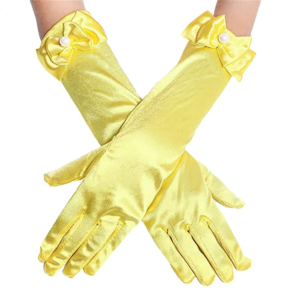 L-Peach Kids Satin Bowknot Formal Gloves Girl's Princess Costume Gloves for Bride Party Halloween Christmas Cosplay
