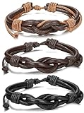 ORAZIO 3PCS Leather Bracelet for Men and Women Braided Cuff Bangle Size Adjustable 7-10 Inches