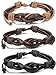 ORAZIO 3PCS Leather Bracelet for Men and Women Braided Cuff Bangle Size Adjustable 7-10 Inches