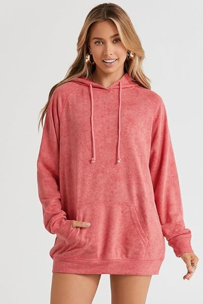 SHEWIN HOODIES FOR WOMEN CASUAL LONG SLEEVE DRAWSTRING SOLID HOODED SWEATSHIRTS LOOSE LIGHTWEIGHT OVERSIZED HOODIE FALL TOPS FOR WOMEN,US 16-18(XL),RED