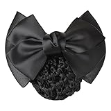 Braceus Womens Ruched Bowknot Decor Snood Net Bun Cover Barrette Hair Clip - Black
