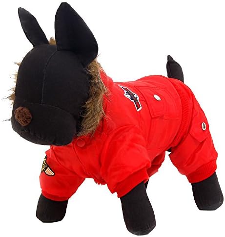 Dog Warm Winter Clothing Jumpsuit Warm Puppy Hooded Jacket Coat (S,Red)