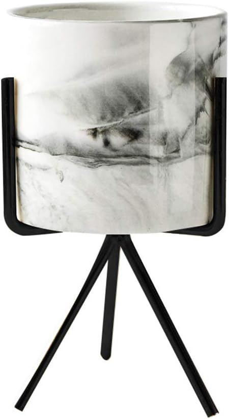 Homeofying Nordic Small Mini Office Desktop Table Home Wedding Decoration Marble Pattern Art Plants Flower Pot Container Planter Black M