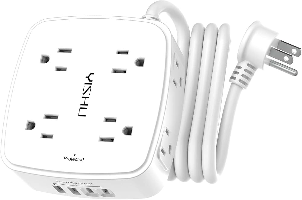 YISHU 6Ft Surge Protector Power Strip with 8 Widely Outlets & 4 USB Ports | 3 Side Outlet Extender with 6 Feet Extension Cord