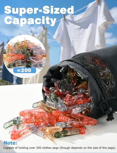 Mellbree Peg Bag for Washing Line with 50 Pegs, Clothes Peg Bag with Shoulder Strap for Laundry Clothes Pegs, Indoor Outdoor Pegs Organizer Storage Use