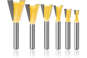 Mesee 6 Pieces Dovetail Router Bits, 1/4 Inch Shank Half-Blind & Through Dovetail Joint Router Bit Set Woodworking Milling Cu