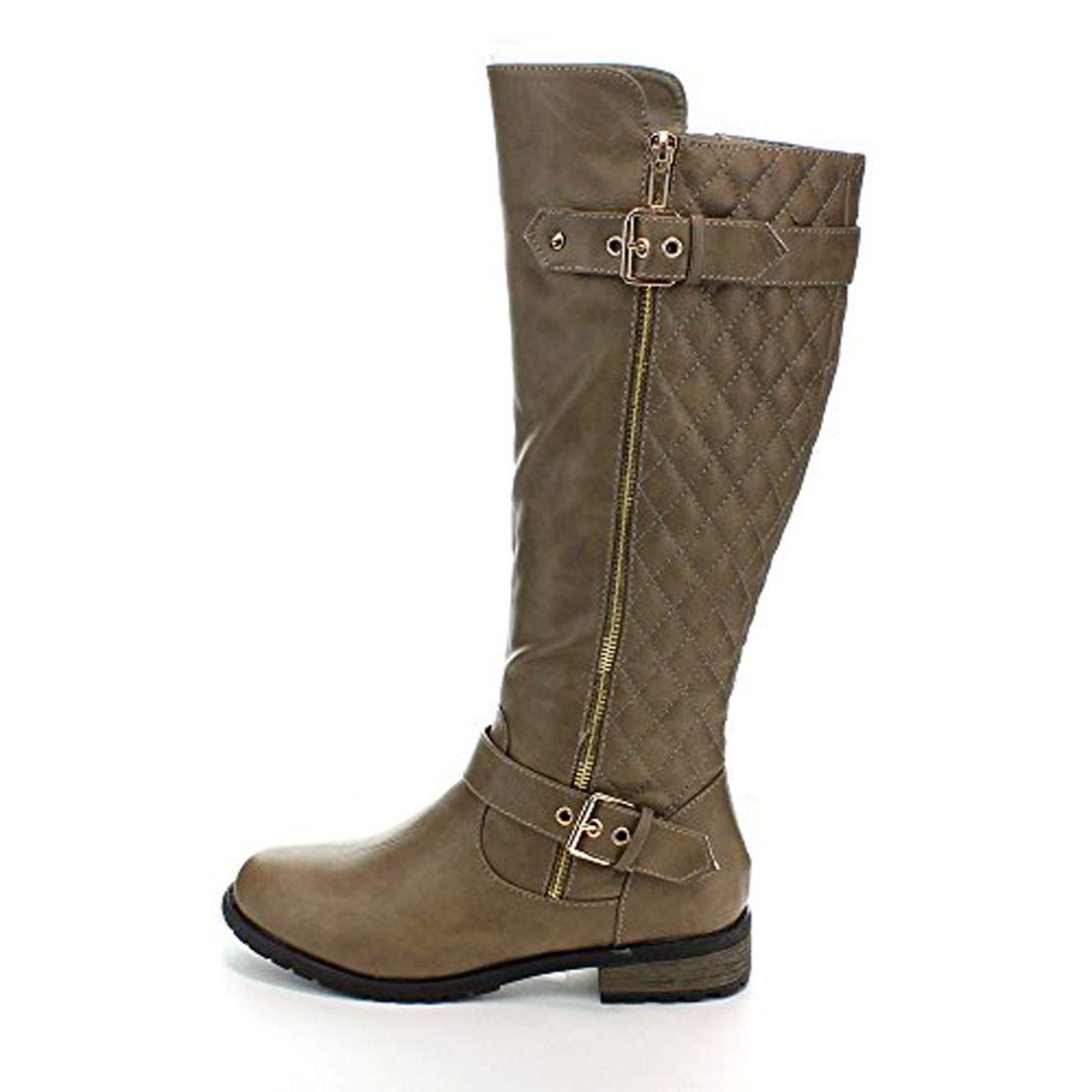 Forever Mango-21 Women's Winkle Back Shaft Side Zip Knee High Flat Riding Boots Grey 6