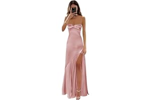 DHRFYJ Satin Corset Prom Dresses Long Spaghetti Straps A-Line Pleated Bridesmaid Dress Formal Evening Gowns with Slit