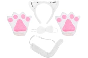 JOINPAYA Cat Costume Kit with Ear Headband Tail and Gloves Lightweight Animal Cosplay Accessories for Halloween Parties