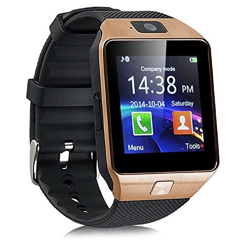 Padgene DZ09 Bluetooth Smart Watch with Camera for Samsung S5 / Note 2 / 3 / 4, Nexus 6, Htc, Sony and Other Android Smartphones, Gold (Black Band)