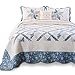 KASENTEX 100% Cotton Luxurious Patchwork Bedspread Embroidery Coverlet Quilt Machine Washable Oversize King(Blue, 120x118in)