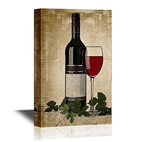 Red Wine Bottle and Glass on Vintage Background