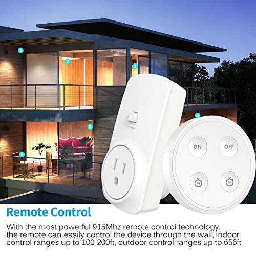 LoraTap Remote Control Outlet Timer with Remote, 656ft Range 1H/2H Countdown Timer Wireless Light Switch for Lighting and Household Appliances, No Hub Required, 10A/1100W, White, 5 Years Warranty