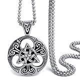 Elfasio Celtic knot Magic Both Sided Pendant Necklace Men's Stainless Steel Box Chain Jewelry(20-28inch) (Pendant and Chain Length 18inch)
