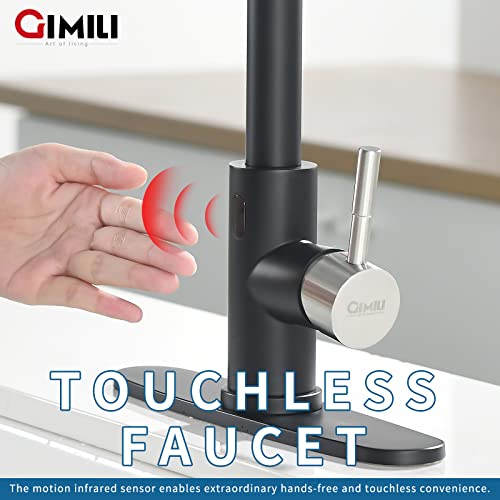 GIMILI Matte Black Touchless Kitchen Faucet Motion Sensor Activated Smart Hands GIMILI Matte Black Touchless Kitchen Faucet Motion Sensor Activated Smart Hands