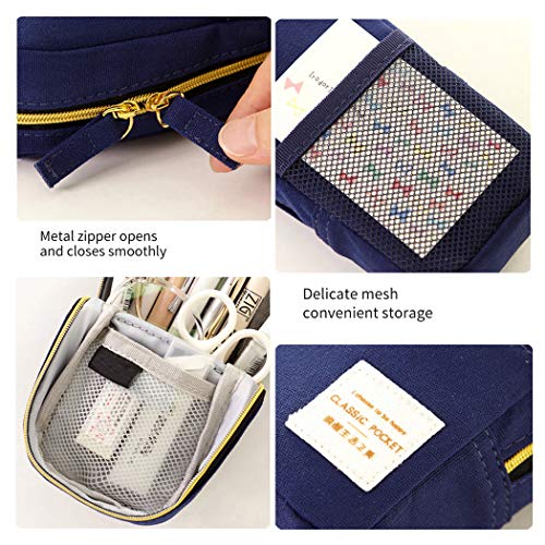 iSuperb Stand Up Pencil Case Canvas Pencil Holder Phone Holder Mobile Phone Bracket Function Desk Organizer Makeup Cosmetic Bag (Dark Blue)