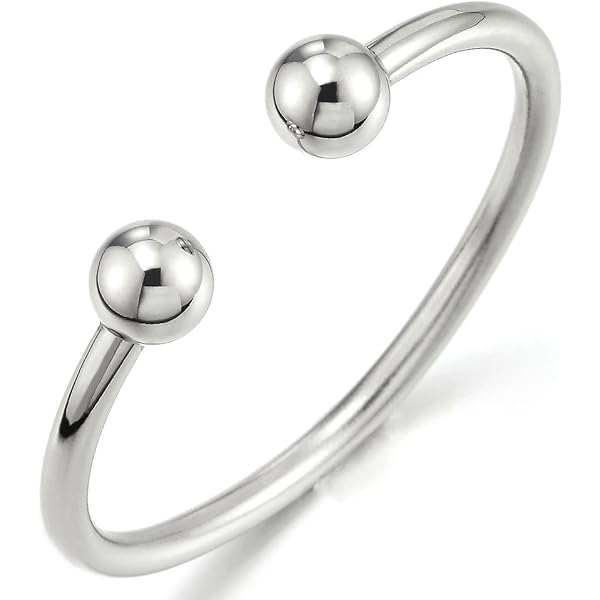 Stainless Steel Twisted Cable Cuff Bracelet With Bead Charms - Adjustable Polished Bangle For Men & Women