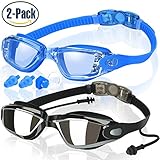 Swim Goggles, Pack of 2, Swimming Goggles for Adult Men Women Youth Kids Child, Triathlon Equipment, with Mirrored & Clear Anti-Fog, Waterproof, UV 400 Protection Lenses, Made by COOLOO