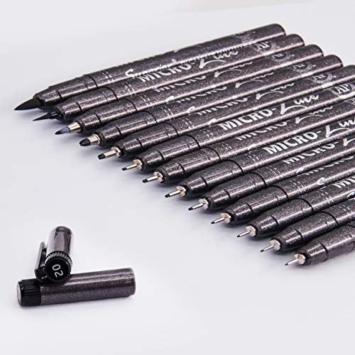 Micro line Pens, Bowite Black Fine Tip Writing Drawing Markers Pens, 13 Size, Fine Line Point Marker Pen Set for Illustration, Office, Sketch and more
