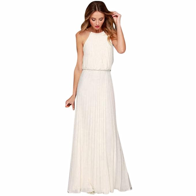Landove Abito Lungo Donna Elegante Vestito Senza Maniche Estivo ...