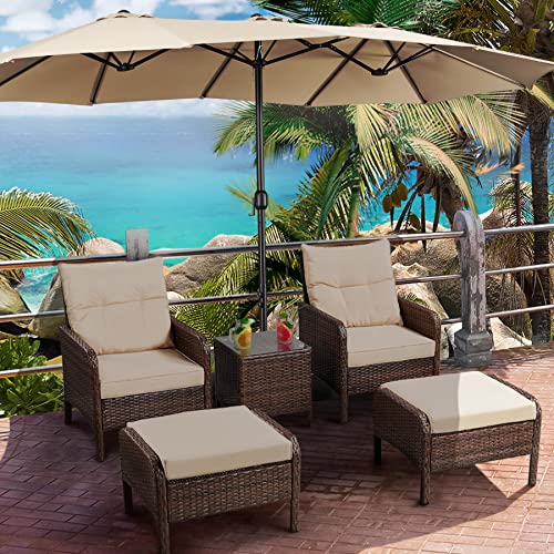 Yaheetech 15 ft Triple-size Patio Umbrella w/Base Included - Market Extra-Large Double Sided Umbrella - Twin-size Patio Parasol w/Easy Crank & 12 Strong Ribs & Ventilation Openings,Tan